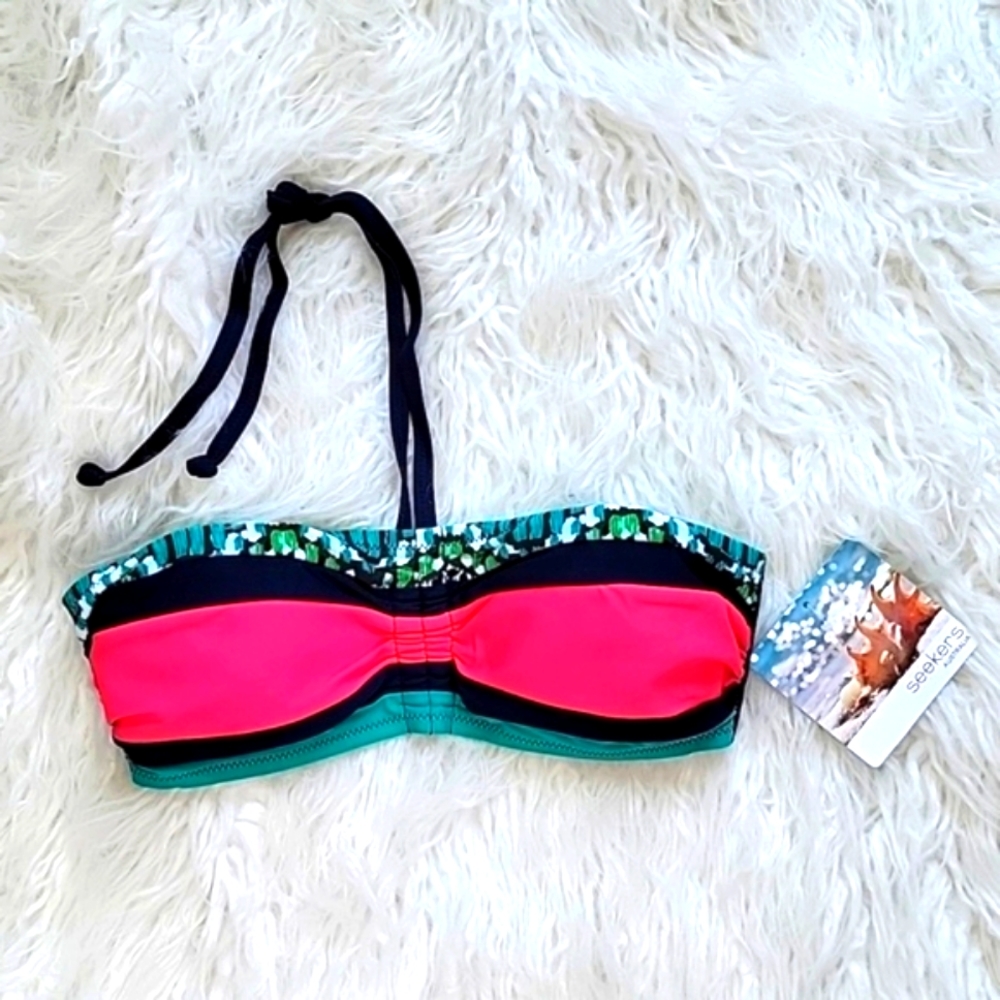 Seekers Australia Bandeau with Halter Straps Bikini Top in Multi Color Size US 8